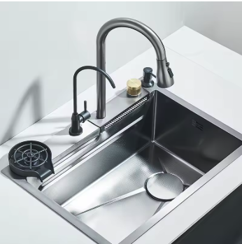 Lava-Louça Cascade Pro – Cuba Inox com Torneira, Dispensador e Acessórios Integrados